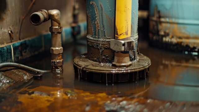 A yellow fire hydrant sits atop a small puddle of water