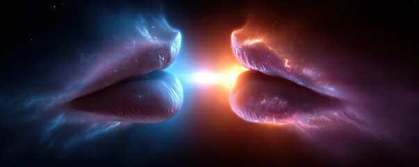 Eternal love shared by cosmic souls concept. Cosmic lips symbolize connection and intimacy between souls.