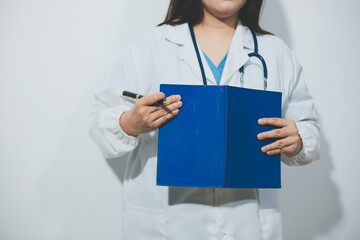 Portrait of female doctor, holding file