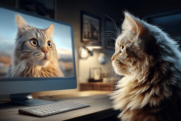 猫の動画を見ている猫