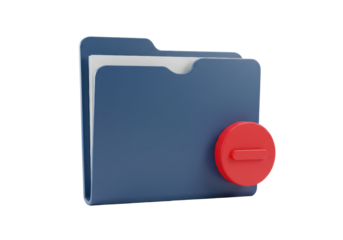 Isolated blue folder with documents and red delete icon for content management