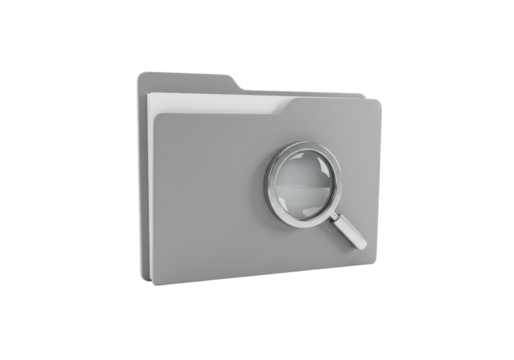 Isolated folder with magnifying glass indicates search files or look for documentation