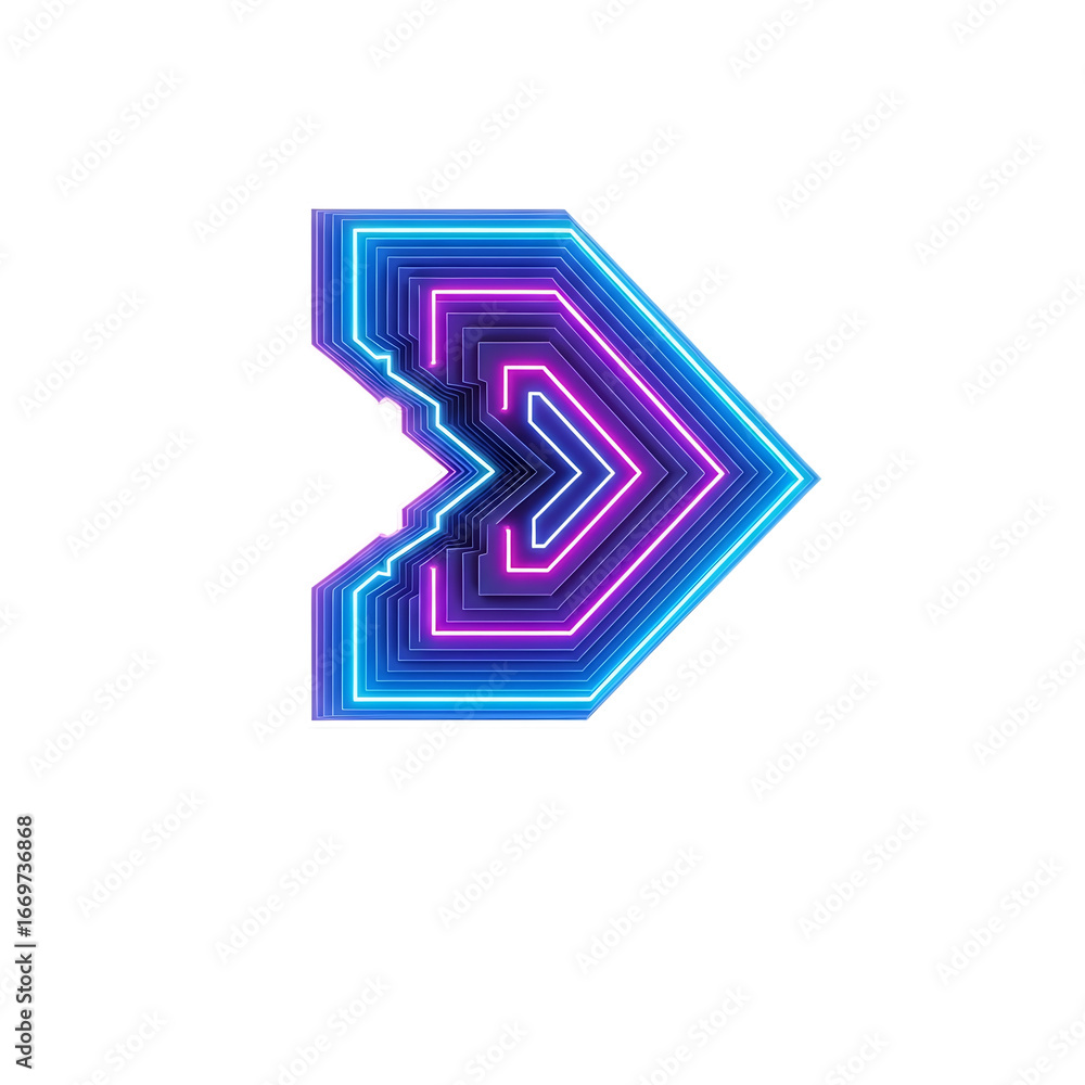 Aufkleber futuristic neon arrow icon with glowing geometric layers and digital glitch effect pointing right is