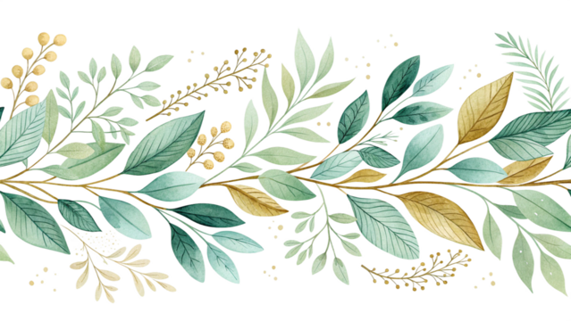 Green and gold foliage border with delicate sprigs and dots