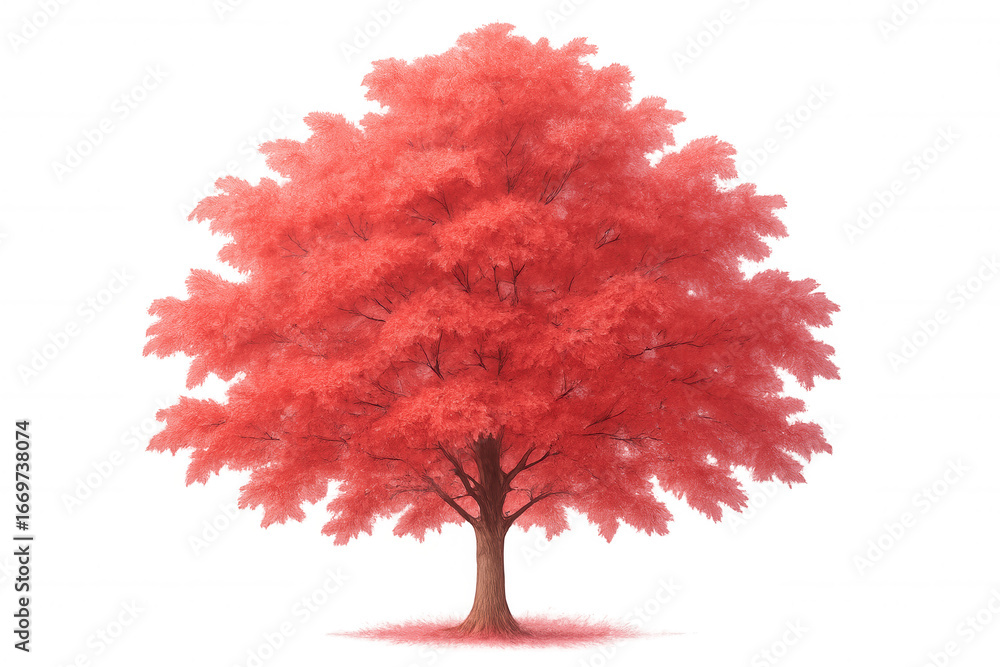 Poster realistic 3d rendering of a red maple tree with autumn colors, isolated on transparent background wi