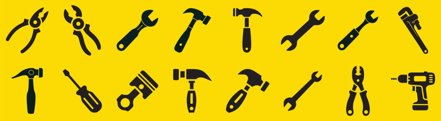 Silhouette icons of hand tools