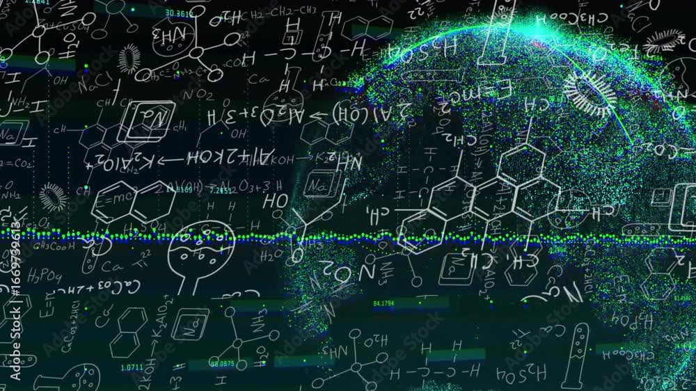 Aufkleber faint glow initiating waveform as formulas shifting and neon sphere forming for data insights