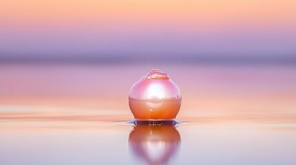 Iridescent Pearl Resting in Calm Waters Under a Pastel Sky Serene and dreamlike quality