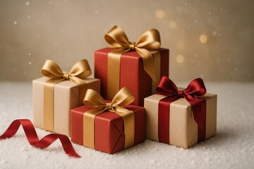 Obraz premium Stack of gift boxes with ribbons 