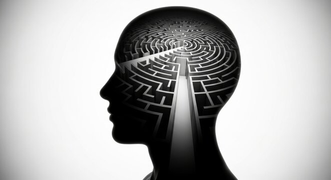 Abstract human head silhouette filled with a labyrinth - Powered by Adobe