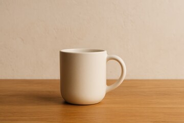 Matte stoneware mug on wooden table
