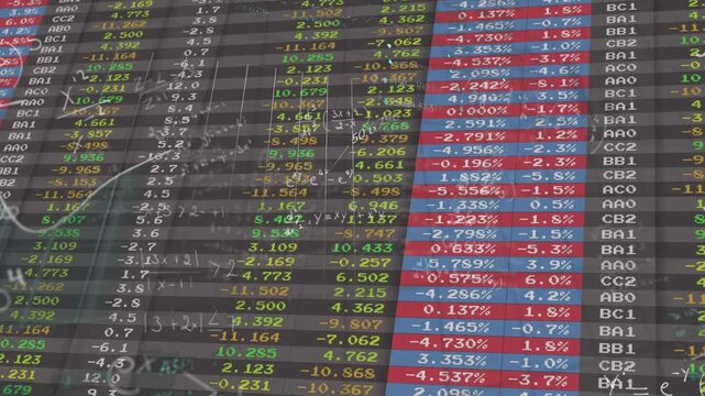 Full-frame data board showing color columns initiating overlaying white math overlays for analysis
