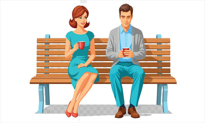 Couple on a Bench Enjoying Coffee & Technology Together