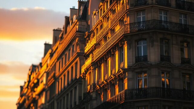 Parisian architecture glowing at sunset
