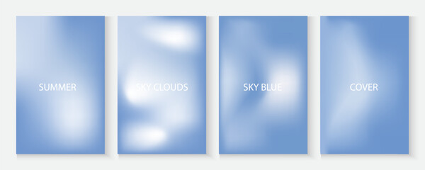 Sky Blue Gradient Vector poster or banner Background set, minimalist Abstract Light sky clouds Blue Texture Template. Modern Luxury Backdrop. Curve Layout Concept.Combination of soft and bright sky.