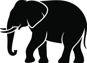 Fototapeta premium Black elephant walking white outline silhouette animal