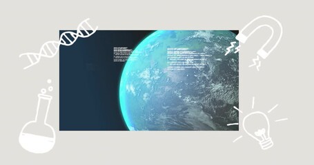 Digital Earth appearing in space initiating icons fading and data sliding receding visualizing data - Powered by Adobe