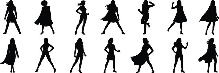 Empowered Female Silhouette Collection: Diverse Women Posing, Fashion Figures, Strong & Confident Character Types, Modern Girls, Power, Independence, Beauty, Freedom, Dynamic Design Elements, 