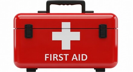 Obraz premium Essential red first aid kit with white cross and 