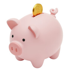 3D Piggy Bank with Coin Money Saving Icon Cartoon Style