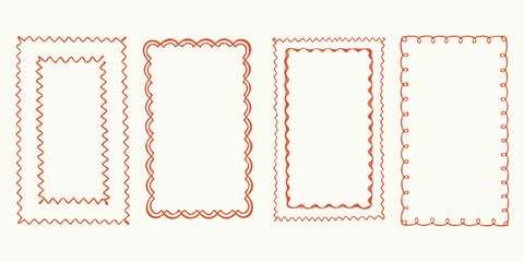 Four Decorative Orange Hand- Drawn Frames on a Light Background border hand-drawn