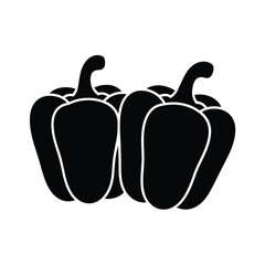 Two black silhouettes of bell peppers on a white background
