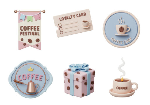 Adorable 3D coffee themed icons perfect for a cafe or coffee festival