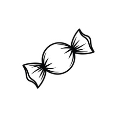 Hand drawn sketch of a wrapped candy on a white background