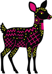 Decorative Vibrant Neon Black Tribal Deer Silhouette with Geometric Patterns Stickers