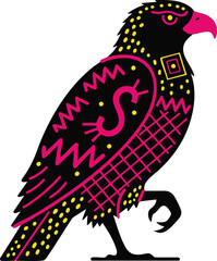 Decorative Vibrant Neon Black Tribal Eagle Silhouette with Geometric Patterns Stickers