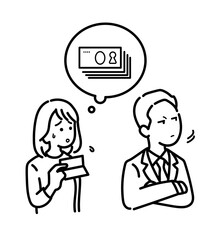 妻に生活費を渡さないモラハラ夫のイラスト　線画のみ