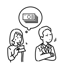 妻に生活費を渡さないモラハラ夫のイラスト　線画のみ