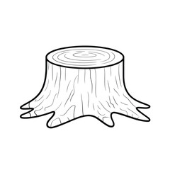 Black and white illustration of a tree stump with roots