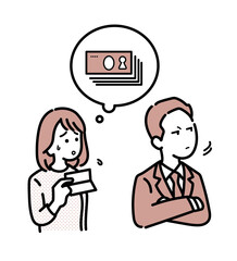 妻に生活費を渡さないモラハラ夫のイラスト