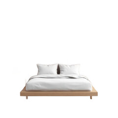 Modern Light Wood Platform Bed with White Bedding and Pillows
