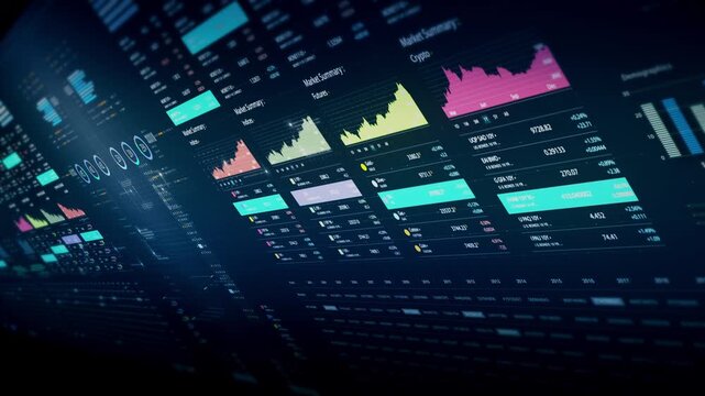 Dynamic data visuals for business info graphics, animated charts, and data-driven insights for a business meeting mock-up. Explore the world of trading, stock exchanges, and crypto