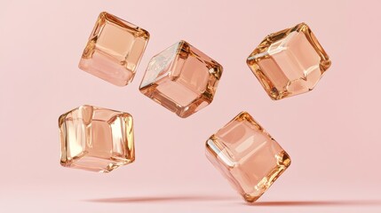Elegant and Modern Still Life: Floating Crystal Cubes on a Soft Pink Background