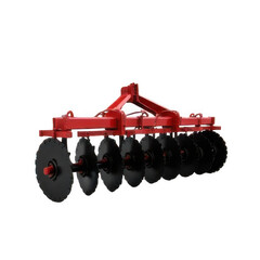 Red and Black Agricultural Disk Harrow on Transparent Background
