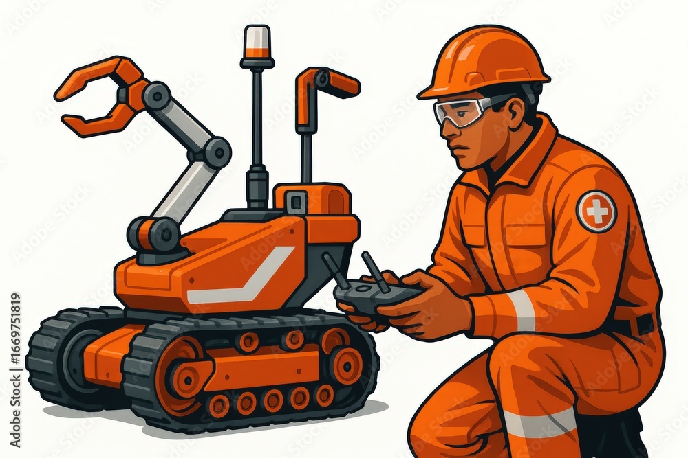 Aufkleber a skilled rescue technician controlling an advanced robotic arm designed for emergency situations sh