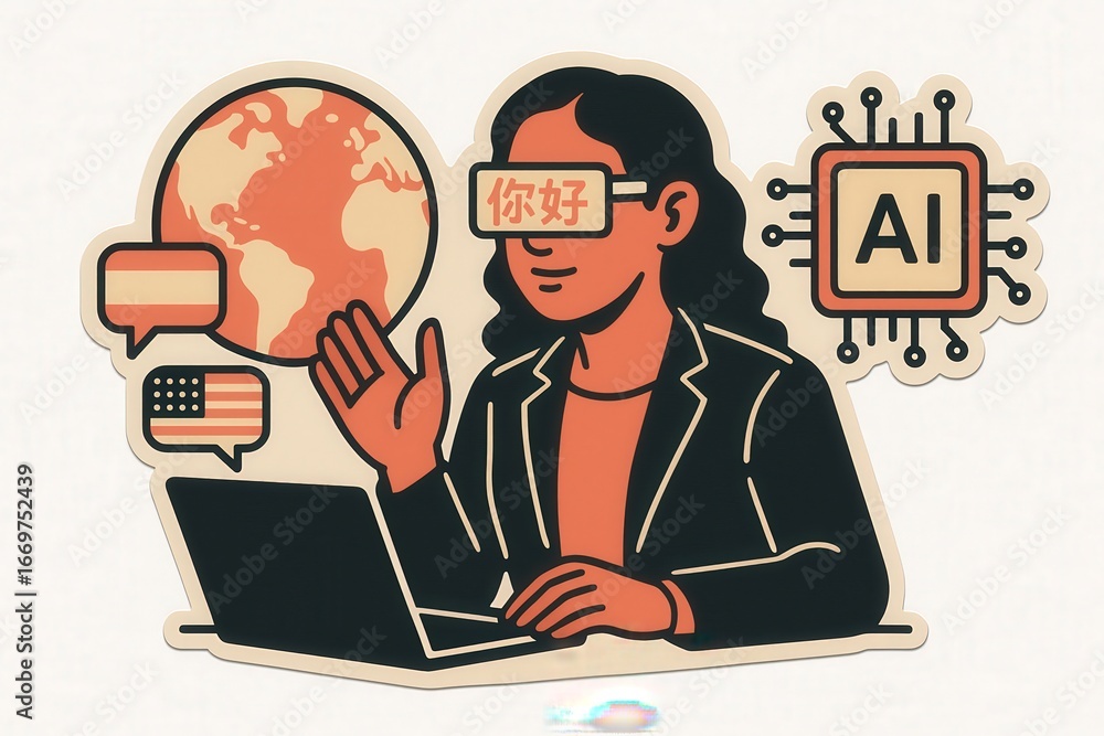 Aufkleber ai empowered multilingual professional engaging in global communication with advanced technology and