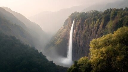 Fototapeta premium A cinematic waterfall scene at golden hour