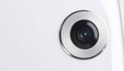 Close up smartphone selfie camera lens detail widescreen with blank copy space modern mobile device technology gadget design advertising background