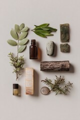 Organic and Natural Ingredients Arranged Beautifully for Aromatherapy, Skincare, and Wellness Products Display on Light Background