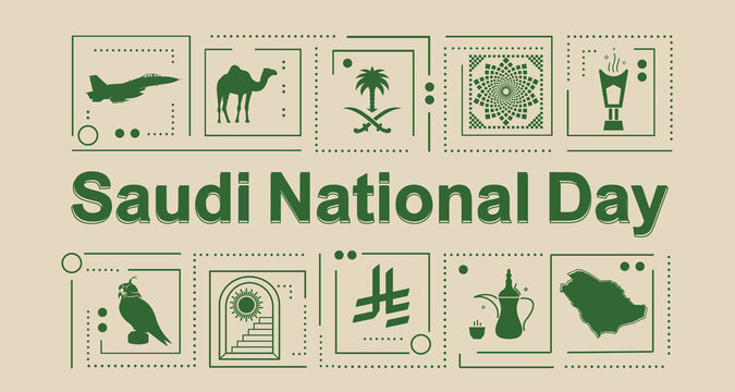 Saudi National Day icons banner.