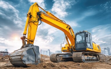 Obraz premium Yellow excavator on construction site (1)