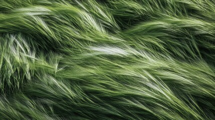 Obraz premium A vibrant close-up of lush green grass swaying in the wind, perfect for nature-themed projects, environmental discussions, and wellness promotions, Its texture adds depth to any design,