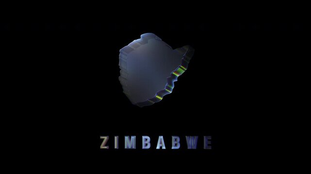 Rotating zimbabwe map hologram on black background