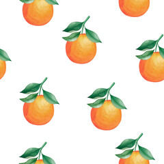 Watercolor seamless pattern orange fruit. Hand drawn botanical illustration, isolated on white background. For wallpaper, textile, wrapping paper.