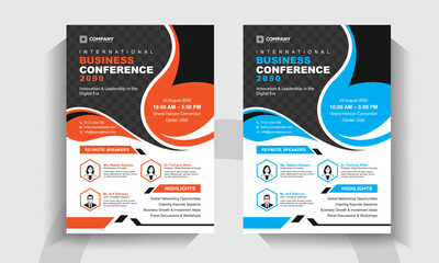 Modern Business Conference Flyer Template. Corporate Event Poster Design. Professional Seminar, Summit and Workshop Layout.