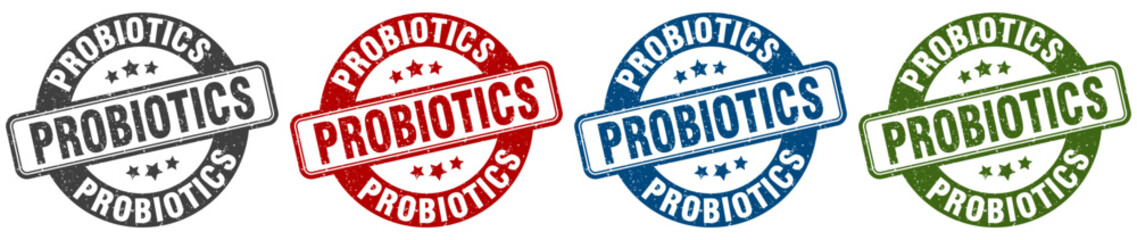 probiotics stamp. probiotics round stamp set isolated on white background